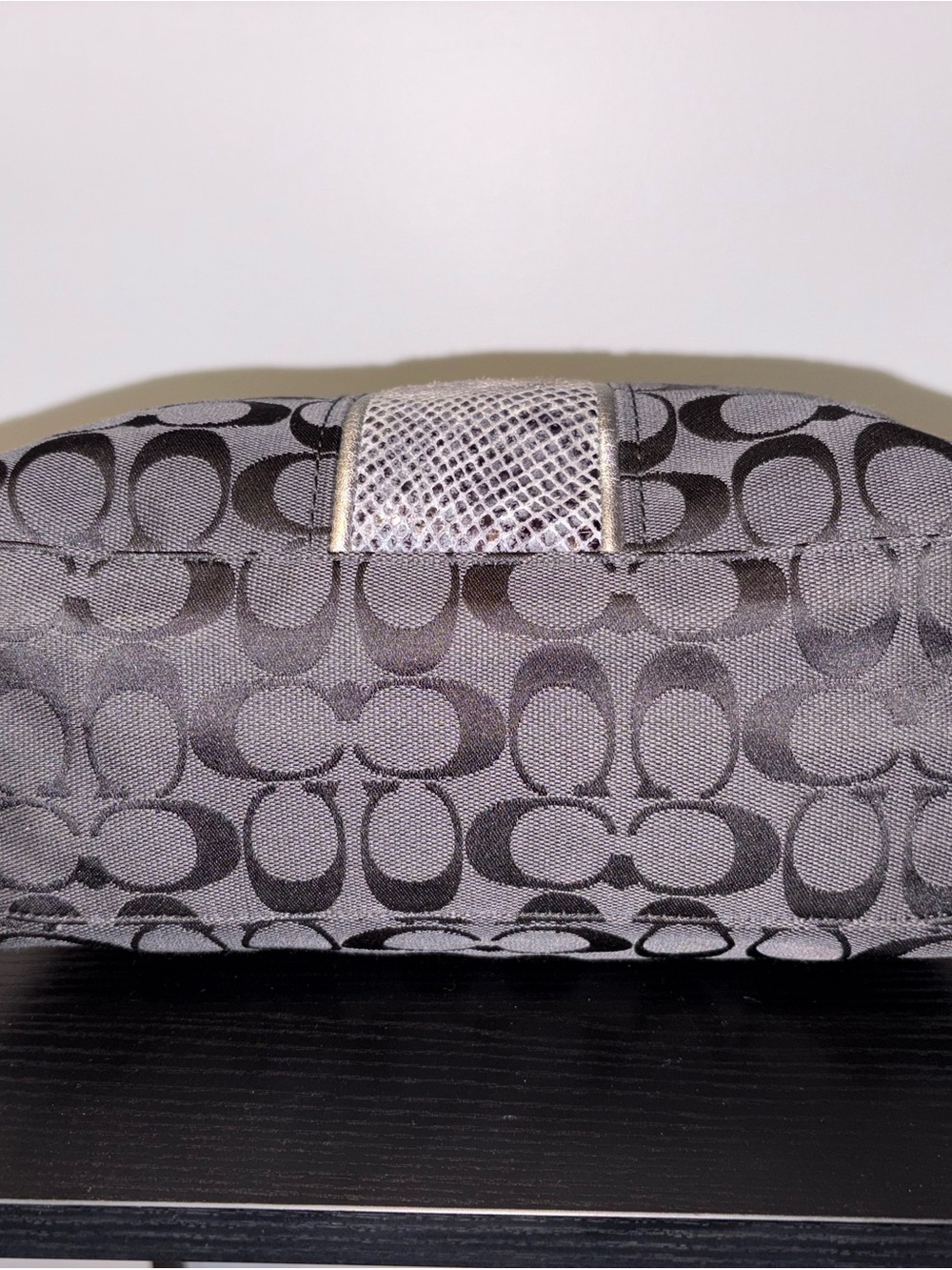 Coach F26706 Signature Gray Black Tote Shoulder Bag Snake Print Stripe - Picture 6 of 14